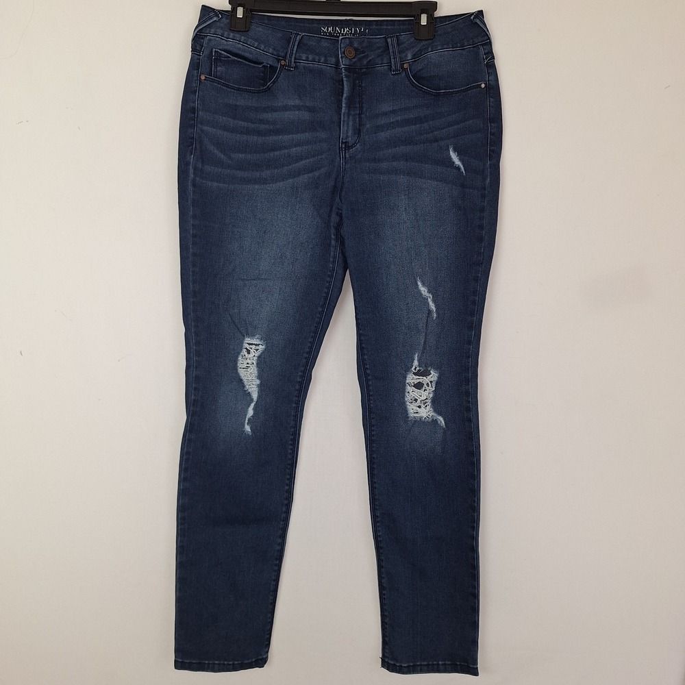 SoundStyle Jeans Women's 10 Blue Medium Wash Skinny Jeans Distressed 32X28